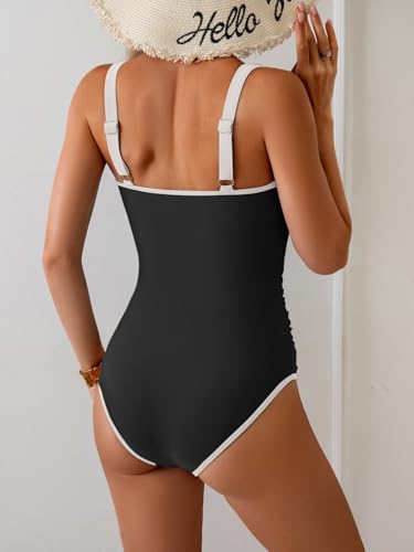 Image of B2prity One Piece Swimsuit for Women Tummy Control Ruched Slimming Bathing Suit Button Full Coverage Swimwear