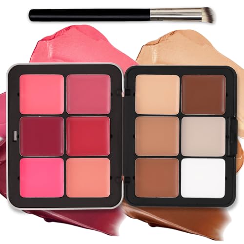 AOAZXBB 12 Colors Cream Blush Palette Cream Concealer Foundation Palette,Natural