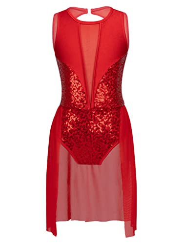TTAO Robe de Ballet Enfants Filles Robe de Gymnastique Justaucorps Patinage Artistique Léotard Jumpsuit Bodysuit Body Danse Performance 5-16 Ans Rouge 13-14 Ans Cover