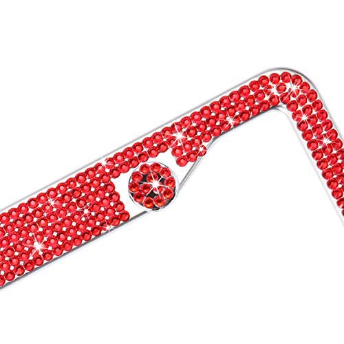 Tzarrot BCA- FRAME- RED Bling Rhinestone License Plate Frames For Women, Metal Rust-Proof License Plate Cover Bling Car Accessories thumb #1