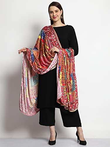 Women's Digital Printed Ed Pakistani Bridal Chinnon Blended Dupatta With Heavy Hand Work Spd1 Free Size Multicolour4