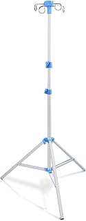 Portable IV Pole Stand, Foldable Infusion Stand with 4 Hooks,Tripod IV Pole Stand Adjustable, for Home Care, Clinics & Travel