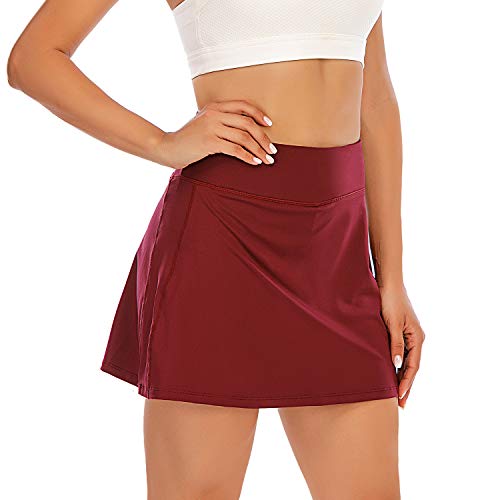 Athletic Tennis Skirts Skorts for Women with Pockets Shorts Golf Workout Sports Running Skirts (Wine Red, Medium)