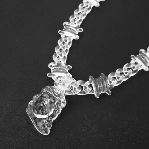 HZMAN Chunky Transparent Acrylic Jesus Pendant Necklace for Men Christian Gift4