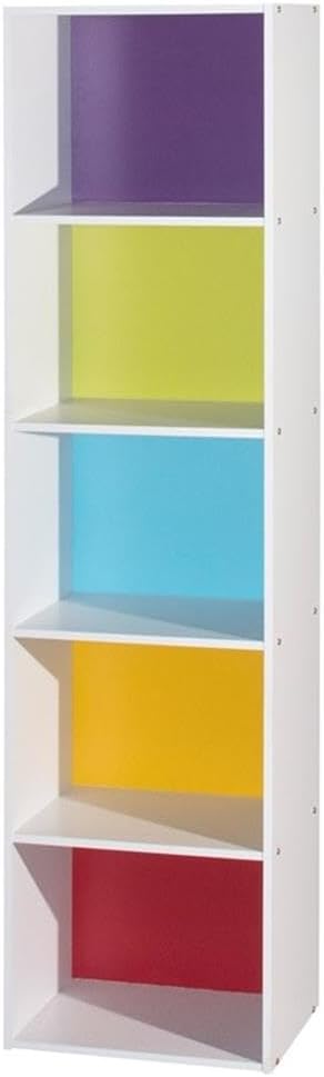 BOWERY HILL 5-Shelf Wooden Bookcase, Multi-Color Finish, Slim Multi-Purpose Design, Engineered Wood Construction, Contemporary Style for Office, Bedroom, Living Room or Kids Room Organization