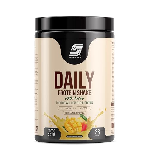 Sparkfusion Daily Protein Shake With Hebrs | 11 Gm Protein With 8 Hebrs | For Men & Women | Alphonso Mango Flavour- 1 Kg