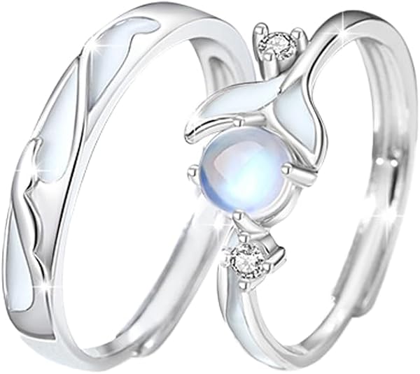 wydmire Glowing Band Moonstone Silver Couple Rings