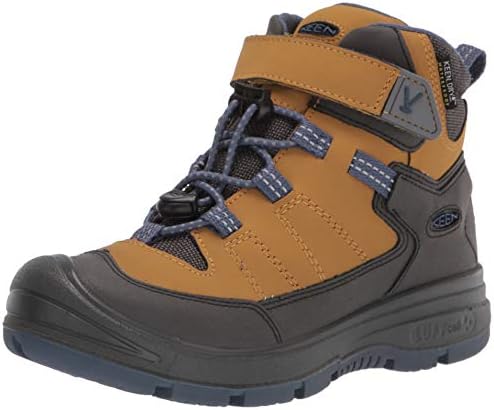 KEEN Redwood Mid Height Waterproof Snow Boot Hiking, Harvest Gold/Vintage Indigo, 8 US Unisex Little Kid