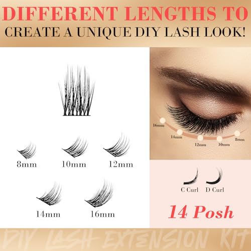 Miuffue Cluster Eyelash Extensions 180 PCS Cluster Lashes Wispy DIY Individual Lashes Cluster Super Thin Band Eyelash Clusters Soft Mink False Eyelashes Mixed Tray(C-8-16mix) — view 6
