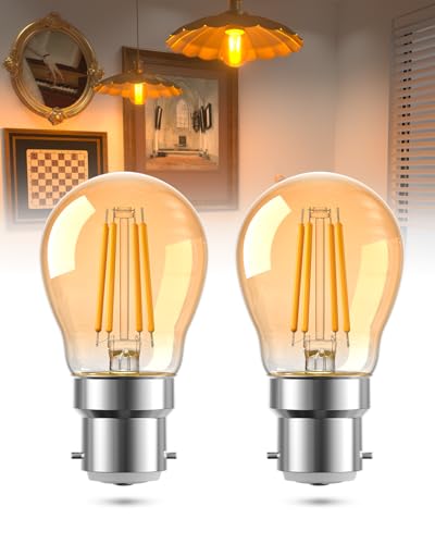 Lamptobe 4W B22 Vintage Bayonet Light Bulb Warm White 2200K, 40W Equivalent, P45/G45 Golf Ball BC Bayonet Cap LED Light Bulb for Home Ceiling Chandelier, Non-Dimmable, 2 Pack