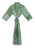 COTSILER Cotton Block Print Kimono Robe for Women Long Bathrobe with Belt & Pockets For Summer Lightweight Nightwear,Cover-Up (US, Alpha, One Size, Regular, Regular, Design 27)
