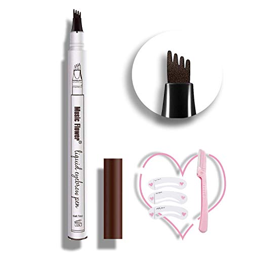 4 Point Eyebrow Pen, Micro Ink Tat Brow Pen Waterproof Eyebrow Pencil With Micro-Fork Tips for Daily Natural Eye Brown Makeup (Dark Brown/ Chestnut)