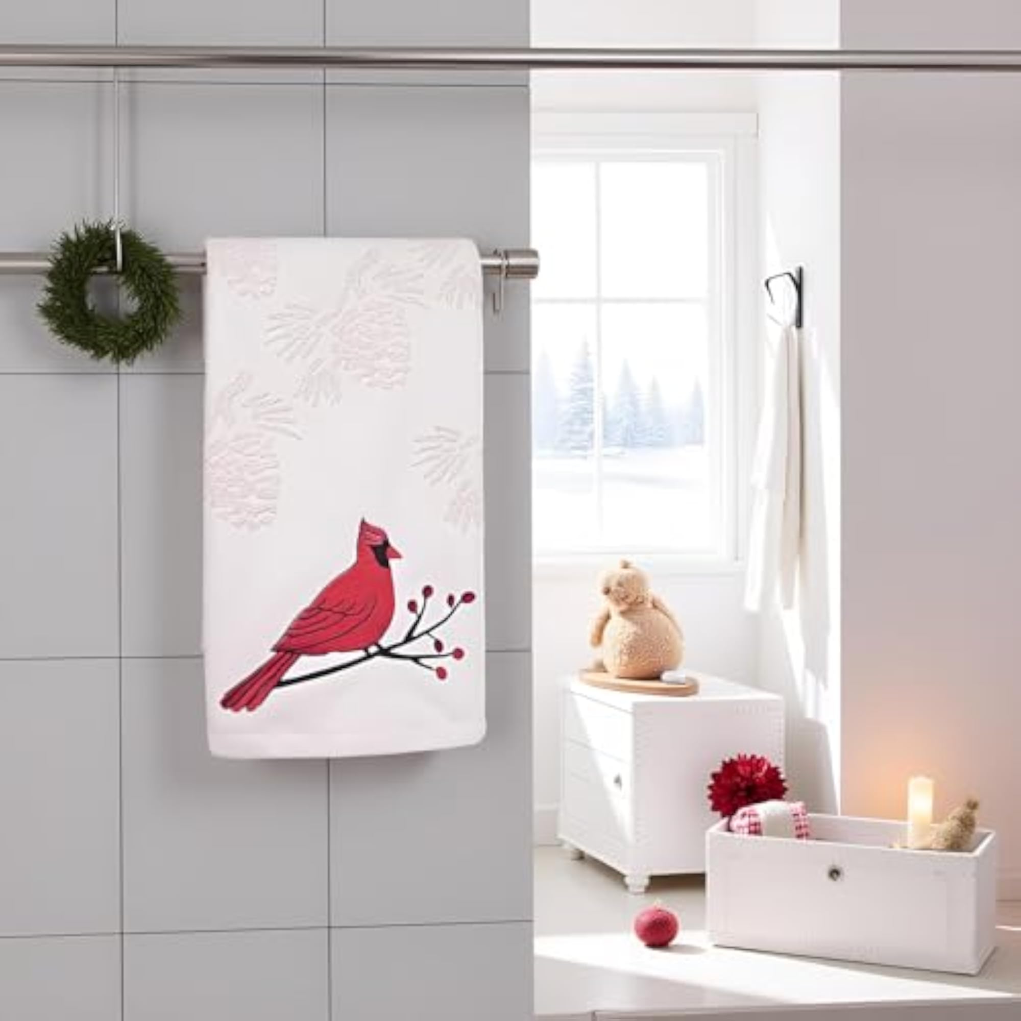 Cotton Jacquard Pine Cone Embroidered Christmas Hand Towels Set