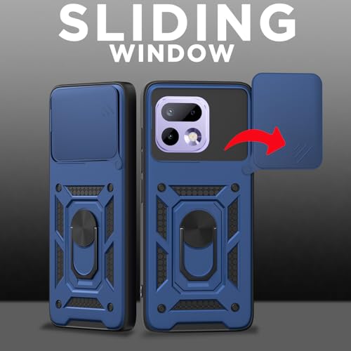 Image of Outlouders Back Cover for Realme 16 Pro 5G | D10 Tough Armor 360 Protection Case with Sliding Camera Shield & Ring Holder Stand Bumper Case (Blue)
