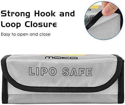 MoKo [2 PCS] LIPO Battery Fireproof Explosion Proof Safe Bag Fire Resistant Safe Box Guard Storage Pouch Sack for Protecting LIPO Battery and Charging (185 x 75 x 60 mm), Silver