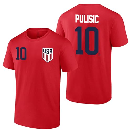 Icon Sports Offical Licensed U.S. Soccer Federation USMNT Player Name and Number T-Shirt | Christian Pulisic, Red, Large