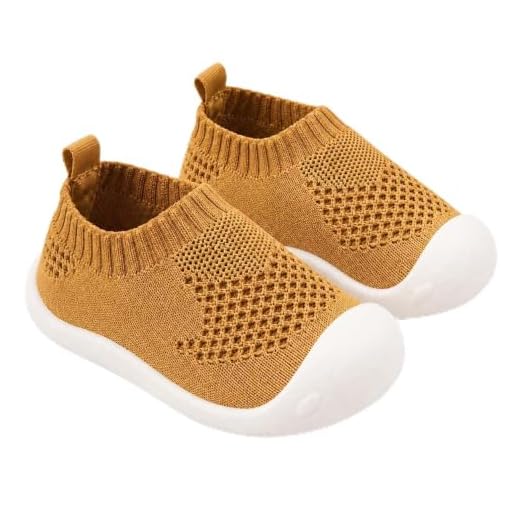 Baby First-Walking Shoes 1-4 Years Kid Shoes Trainers Toddler Infant Boys Girls Soft Sole Non Slip Cotton Mesh Breathable Lightweight Slip-on Sneakers Outdoor(Yellow,8 Toddler) T22