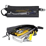 工具バッグ 小型 長尺 30cm ツールバッグ 腰掛け 持ち運び カラビナ 工具入れ 透明 メッシュ ツールポーチ 大開口 工具袋 大容量 収納 丈夫 作業カバン 小物入れ 工具 文房具 ケーブル 家庭 アウトドア 多機能 1個入り ブラック