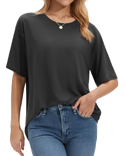 Stelle Women Crew Neck Short Sleeve T Shirts Summer Tops Oversized Tshirts Soft Basic Tee Shirt Charcoal Medium