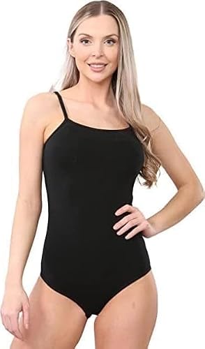 Image of ArkXani Women’s Cotton Stretch Leotard Bodysuit Sleeveless Thin Strap Ballet & Dance Camisole for Yoga, Gymnastics & Exercise All-in-One Cami Top for Ladies & Girls (Black L)