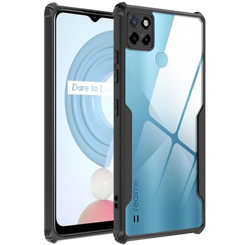 Image of A rtistque Clear Hard Transparent Acrylic Armor Back Cover Case for Realme C21Y 4G | Shockproof TPU Edge Protection | Slim Protective Design | Realme C21Y Back Cover - Black