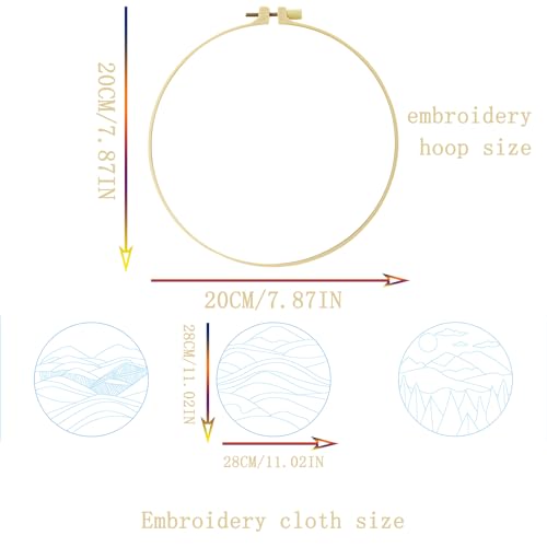 Image of Xinpinzhou 3 Pcs Mountain Landscape Embroidery Kit for Beginners Adults | Beginning Easy Stamped Funny Hand Embroidery Patterns Starter Kits Set Bordado with Cloth, Thread, Needle, Hoop, Scissors