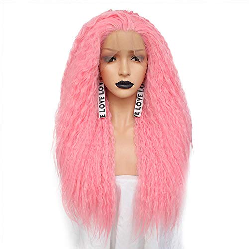 ZLRE yaki straight wig small curly wig front lace real hair wig pre-bonded hairline Brazilian wave lace front wig with baby hair Pink