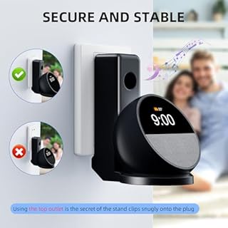 AFGHOA Wall Mount Stand for Echo Spot 2024, Outlet Hanger Stand with Built-in Cable Management, Hide Messy Wires Wall Holder, Space Saving Holder for Echo Spot,No Screws and Drill Needed,Black