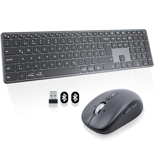 kabellose Bluetooth Tastatur- und Maus Kombination, Ultradünne und leise, mit 2,4-GHz-Funk und...