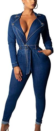 Azastar Women's Denim Short Sleeve Loose Button Down Jumpsuit Romper Jeans