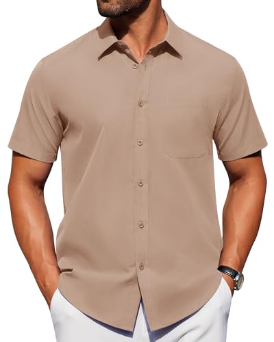 Image of Alimens & Gentle Men's Short Sleeve Dress Shirts Wrinkle Free Untucked Casual Button Down Shirt