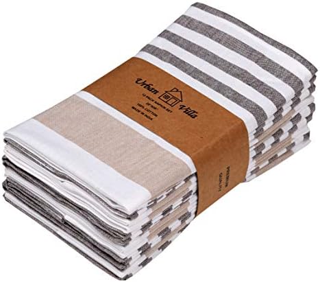 Urban Villa Dinner Napkins Horizontal Stripes Cloth Napkins Set of 12 Taupe/Chocolate Color Dinner Napkins 20x20 Inches 100% Cotton Over Sized Cloth Napkins with Mitered Corners Dinner Napkins