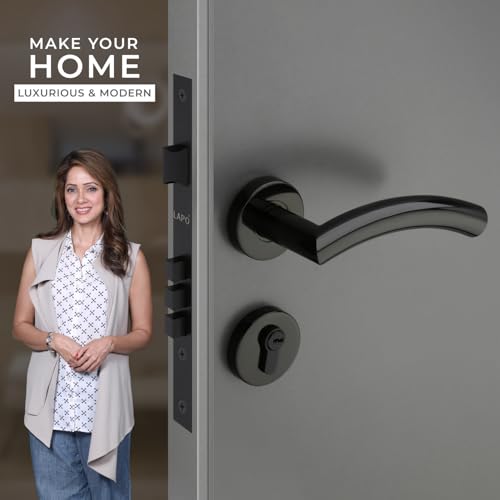Image of LAPO Mortise Door Lock for Home Main Door & Bedroom with Handle | 50x85mm Body | Heavy-Duty 70mm Cylinder | 3 Brass Keys | Left-Right Fit 30-50mm Door Home Office Hotel | Black Finish | CMH-5T