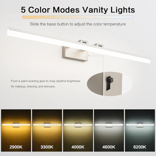 Image of SOLFART Vanity Lights for Bathroom Retractable: 48 Inch 5CCT Brushed Nickel Led Bathroom Light Fixtures Dimmable Adjustable Head ETL Listed