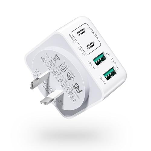 40W USB C Charger,4 Ports USB Wall Charger with Dual PD3.0 USB-C and QC3.0 USB-A,Fast Charging Wall Charger AU Plug Compatible with iPhone 16 15 14 Pro Max,iPad,Samsung S25/S24/S23,Google Pixel,etc