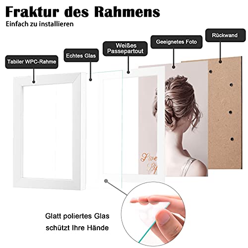 Egofine Bilderrahmen 13x18 cm Weiß 4er-Set, Robuste Holz-Verbund-Fotorahmen mit echtem Glas für Bilder 10x15cm mit Matte… – Bild 4