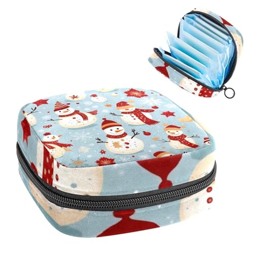 Portable Menstrual Pad Bags, Large Capacity Sanitary Napkin Storage Bag, First Period Kit for Girls Women, Zipper Nursing Pad Holder Vintage Merry Christmas Snowman