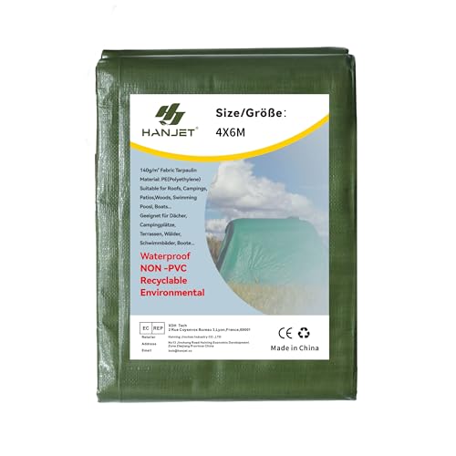 HanjetHJ Grün 140g Stoff Tarps Wasserdicht Mehrzweck Zeltteppich Vorzeltteppich Vorzeltboden für Ourdoor Camping Schutzplane (4x6m) HanjetHJ Grün 140g Stoff Tarps Wasserdicht Mehrzweck Zeltteppich Vorzeltteppich Vorzeltboden für Ourdoor Camping Schutzplane (4x6m)