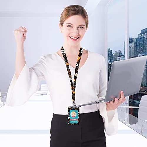 Lanyard with Card Holder and Retractable Lanyard,Badge Holder-Set of 3 (Black Flower)