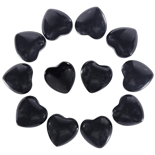 Nupuyai 12pcs Obsidian Crystal Heart Love Palm Worry Stone for Chakra Healing Carved Stone for Home Decoration 1.5cm