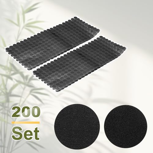 Image of HARFINGTON 200set Hook and Loop Strips with Adhesive 0.4 inch Round Double Sided Hook and Loop Tape Nylon Self Sticky Fastener for Home Office Car, Black
