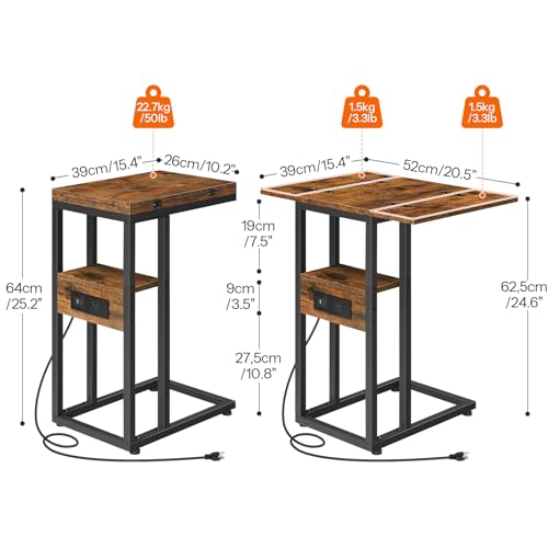 HOOBRO Foldable End Table, C Shaped Side Table with Charging Station, Sofa Couch Table that Slide Under for Living Room Bedroom Small Spaces, Easy Assembly, Rustic Brown and Black BF29USF01 by HOOBRO - Used condition - Image 5