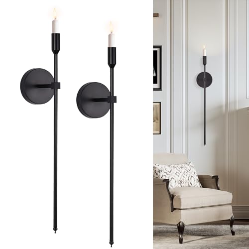 Black Candle Sconces Long Wall Candle Holder, Set of 2 Large Wall Candle Sconce Modern Chic Home Decor for Bedroom, Dining Room, Living Room 23" by OOOMART.COM - Used condition - US$18.99