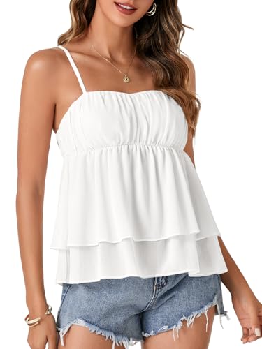 Rooscier Women's Spaghetti Straps Babydoll Peplum Strappy Cute Cami Tank Tops4