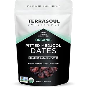 Terrasoul Superfoods Organic Pitted Medjool Dates, 12oz – Pits Removed | Soft Chewy Texture | Sweet Caramel Taste