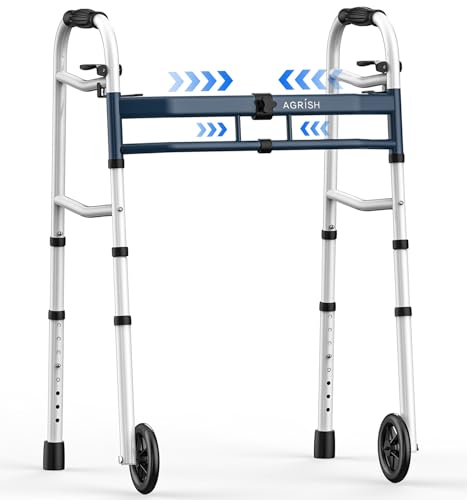 Agrish Zimmer Frame Narrow Walkers for Small Doorways - Width Height Adjustable Zimmer Walkers, Folding Standard Walkers for Seniors Aluminum Walking Frames for Disabled, Support to 400 lbs