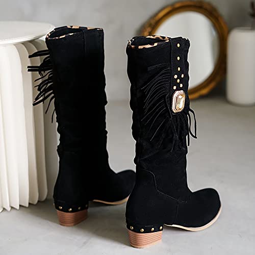 Bottes à talons hauts design strass et finitions franges fixes de qualité
