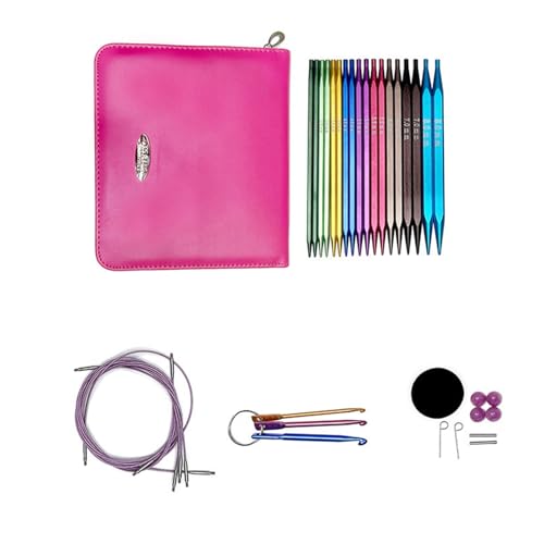 Tmboryuu Juego de 9 pares de agujas circulares intercambiables de aluminio con gancho de ganchillo, accesorios de tejer para tejer