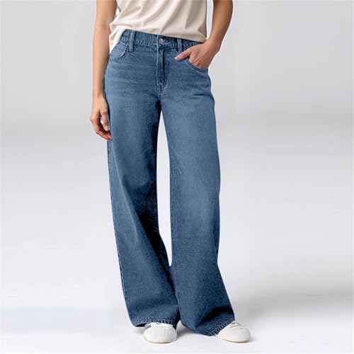 Women's Baggy Jeans 2025 Trendy Stretchy Straight Wide Leg Casual Distress Mid Waist Denim Pants Vintage Y2K Trousers3