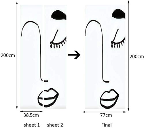 3D Door Decal Minimal Abstract Cubism Face Art In Matisse Style Linear Abstract Door Stickers Removable Adhesive Pvc Door Wall Mural Door Wallpaper Door Art For Home Decor 30.3" W X 78.7" H #TOP4